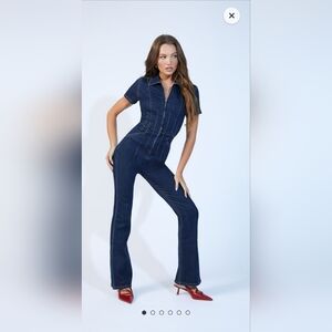 Forever21 Zip-Up Denim Short-Sleeve Jumpsuit size xs